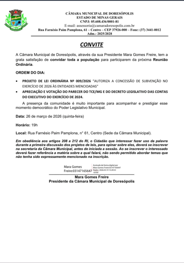 Convite 4ª Reunião Ordinária de 2026