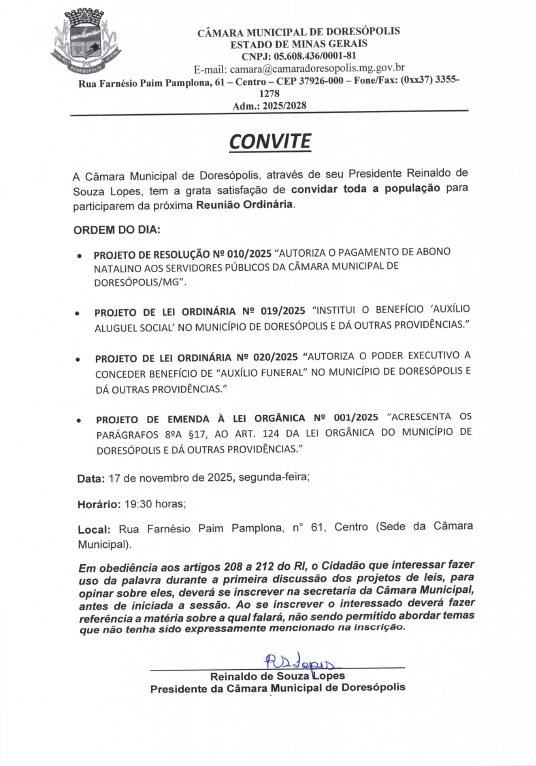 Convite 10ª Reunião Ordinária