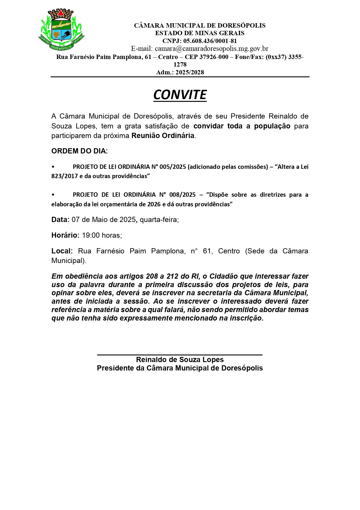 Convite 4ª Reunião Ordinária 