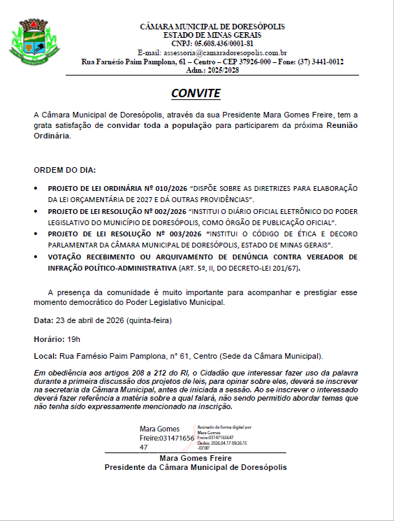 Convite 5ª Reunião Ordinária de 2026