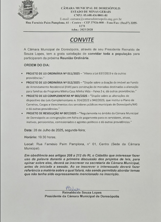 Convite 6ª Reunião Ordinária