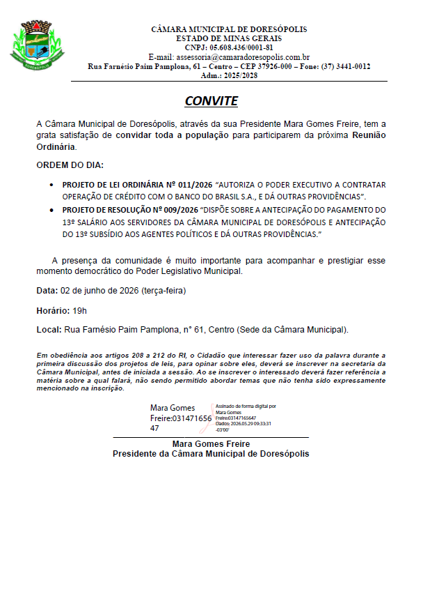 Convite 7ª Reunião Ordinária de 2026