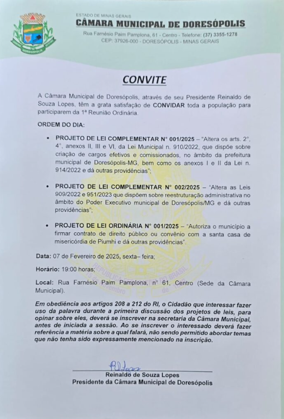 Convite 1ª Reunião Ordinária